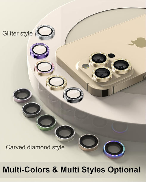 for iPhone 14 Pro and iPhone 14 Pro Max Camera Lens Protector Bling Glitter Glass Camera Screen Cover Easy Installation for iPhone 14 Pro Max and ...
