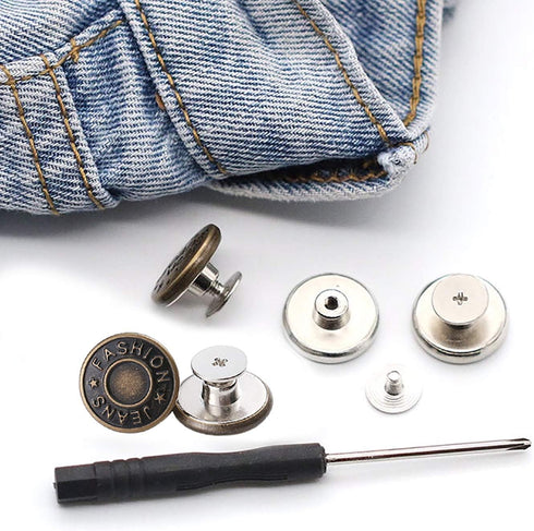 GIYOMI 20mm No Sewing Jeans Buttons Replacement Kit with Metal Base,12 Sets Nailess Removable Metal Buttons Replacement Repair Combo Thread Rivets...