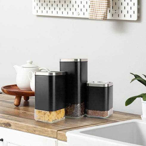 Kaffe Glass Coffee Canister (12oz) w/Airtight Lid - Click to Release Seal - BPA Free Glass & Stainless Steel - Elegant Kitchen Storage Container f...
