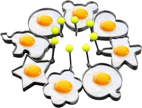 8pcs Set Fried Egg Rings Molds Non Stick for Griddle Pan, Egg Shaper Pancake Maker with Handle, Stainless Steel Egg Form for Frying Cooking...