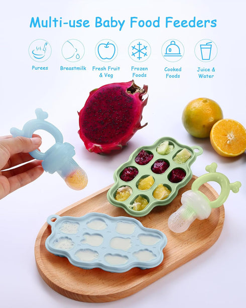 Silicone Baby Fruit Feeder with Freezer Tray (2 Pack),Baby Teethers,Baby Teething Toy,Breastmilk Popsicle Molds for Baby Teething Relief,Fresh Foo...