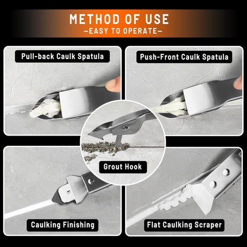Caulking Tool Kit Stainless Steel Grout Removal Tool,4 in 1 Tile Caulk Remover Tool,Silicone Scraper Caulk Finishing Tools for Kitchen Bathroom Fl...