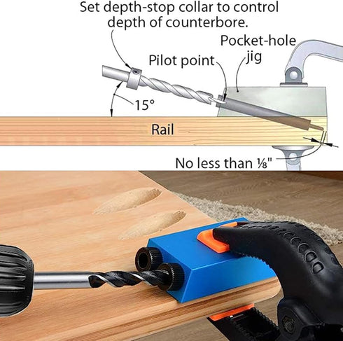Pocket Hole Jig 14Pcs Kit - Woodwork Guides Joint Angle Tool Carpentry Locator - 15° Woodworking Inclined Hole Fixture 6/8/10mm Drill Bits Dowel S...