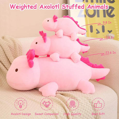 SQEQE Weighted Axolotl Plush Toy, Pink Axolotl Stuffed Animals Cute Axolotl Plush Pillow, Cute Weighted Stuffed Animals Gifts for Girls & Boys Age...