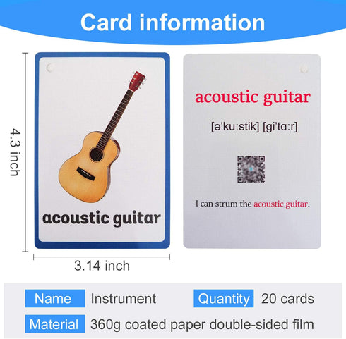 20PCS/Set Instrument Kids Gifts English Flash Cards Pocket Card Educational Learning Baby Toys for Children Pre-Kindergarten...