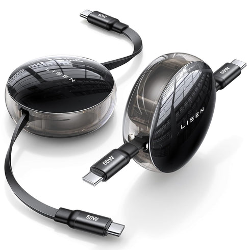 LISEN Retractable USB C Cable?2 Pack? Extension USB C Cable, USB C to USB C Cable, 60W 3.3FT Adjustable&Portable Fast Charging USB C Cable, for iP...