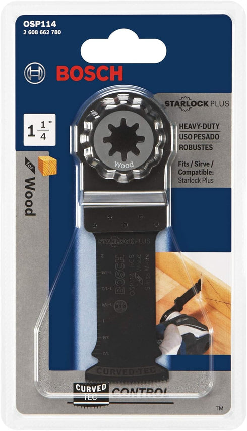 BOSCH OSP114 1-Piece 1-1/4 In. StarlockPlus Oscillating Multi Tool Wood Curved-Tec High-Carbon Steel Plunge Cut Blade for Heavy-Duty General-Purpo...