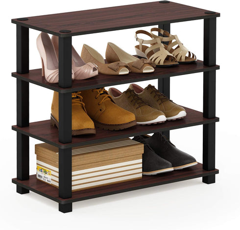 Furinno Turn-S-Tube 4-Tier Shoe Rack, Dark Cherry/Black...