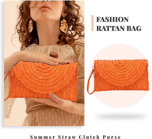Straw Clutch Purse Bags for Women Summer Beach Purse Woven Straw Shoulder Bags Beach Clutch Bags...