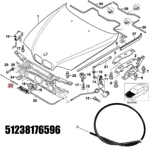 3Pcs Engine Hood Release Cable Kit for BMW E39 525i 528i 530i 540i M5...