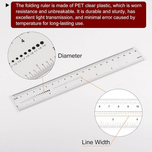 2pcs Film Flexible Ruler 8 Inch 0.1mm Scale PET Plastic Folding Straight Ruler Calibration Soft Ruler Measuring Tool for Factory, Transparent...