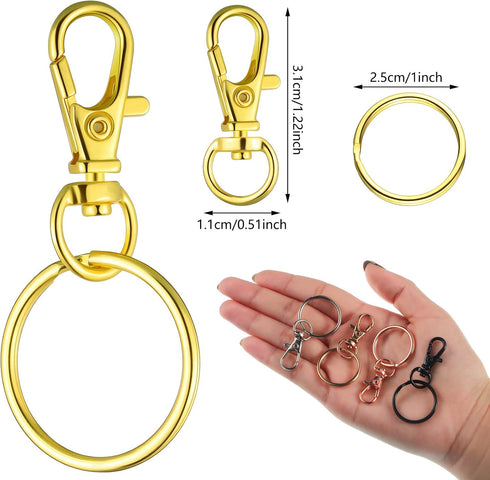 Hotop 100 Pieces Swivel Clasps Set 50 Piece Lanyard Snap Hooks with 50 Piece Key Chain Rings, Lobster Keychain Clip Hooks Lobster Claw Clasps for ...