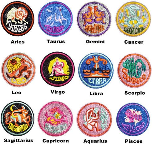 12pcs Embroidered Cloth Patches Iron-on or Sew-on Decorative Repairing Motif Badges Applique Dress Accessories(Zodiac Signs)...