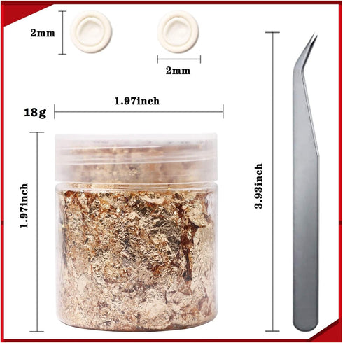 Gilding Foil Flakes for Resin,YUGDRUZY 18 g Metallic Foil Leaf Schabin Flakes with 2 Finger Cots and Tweezers,Imitation Metal Gilding Flakes for P...