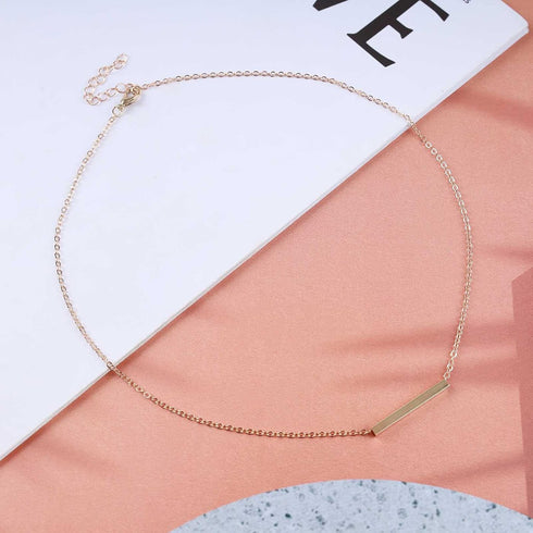 Boho Horizontal Bar Necklace Choker Bar Pendant Necklace Minimalist Gold Choker Necklace Geometric Bar Stick Necklace Chain Jewelry for Women and ...