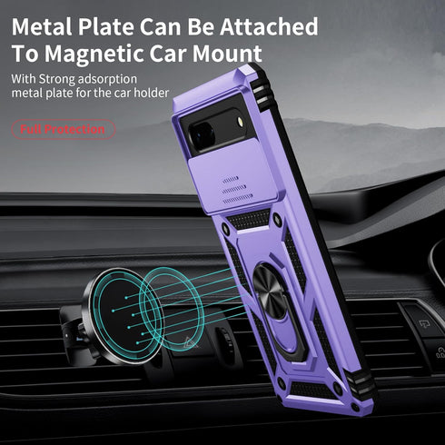 WEYCOLOR for Google Pixel 6A Case with Camera Lens Cover HD Screen Protector, 10 FT Military Grade Drop Protection, Magnetic Ring Holder Kickstand...