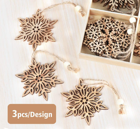 ilauke 12pcs Wooden Snowflakes Decorations 3 inch Christmas Ornaments Wood Hanging Ornament Rustic Farmhouse Christmas Craft Supplies...