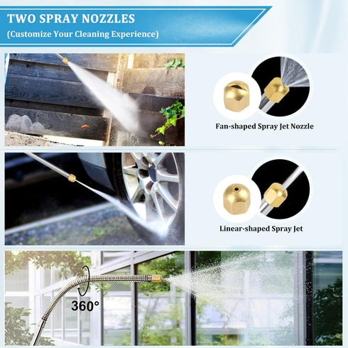 Yiliaw High Pressure Power Washer Wand Extendable Hydro Jet Water Hose Nozzle Flexible Watering Sprayer Cleaning Tool for Garden Gutter Patio Car ...