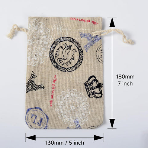 OLIREXD 10PCS Drawstring Gift Bag, Eiffel Tower Pattern Cotton Linen Home Travel Storage Packing Bags Reusable Gift Bags for Storage Teas Spices J...