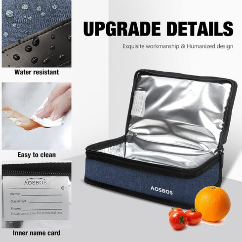 Aosbos Small Lunch Bag, Blue, Unisex, Portable Mini Cooler, Insulated Thermal Bag for Men and Women...
