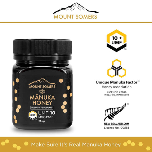 Mount Somers Premium Manuka Honey MGO 263+ / UMF 10+ - 100% Pure Non GMO New Zealand Manuka Honey - Genuine Natural Superfood - UMF Certified & Tr...