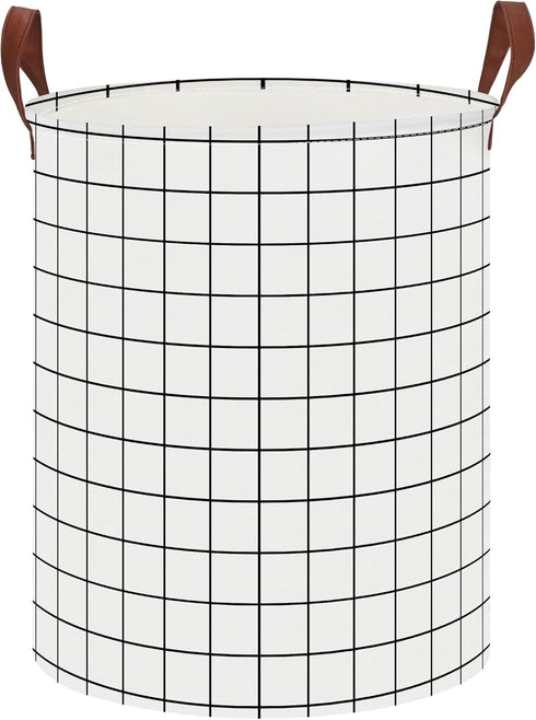 CLOCOR Collapsible Round Laundry Hamper/Large Storage Basket/Toys Bin/Boys and Girls Hamper/Room Decor (White check)...