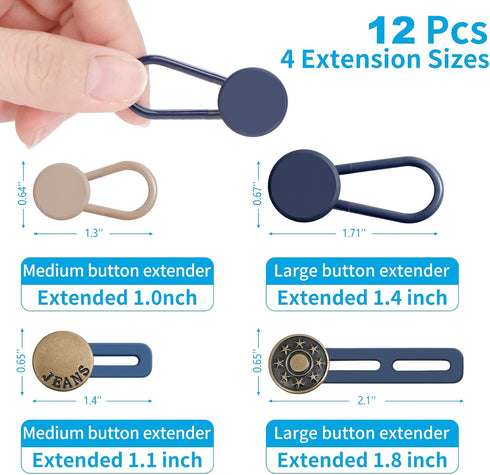 12PCS Button Extenders for Jeans, Pants Button Extender, Waist Extenders for Pants for Women Men, No Sewing Instant Waistband Extension 1-1.8 Inch...