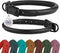 Rolled Leather Dog Collar Soft Round Collars, ID Tag for Small Medium Large Dogs (14-17 inch, Black Midnight & Black Buckle)...