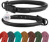 Rolled Leather Dog Collar Soft Round Collars, ID Tag for Small Medium Large Dogs (14-17 inch, Black Midnight & Black Buckle)...