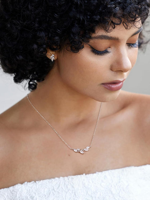 SWEETV Wedding Jewelry Set for Bride Bridesmaid, Cubic Zirconia Leaf Vine Wedding Earrings Necklace Bracelet Set, Bridal Jewelry Set for Wedding P...