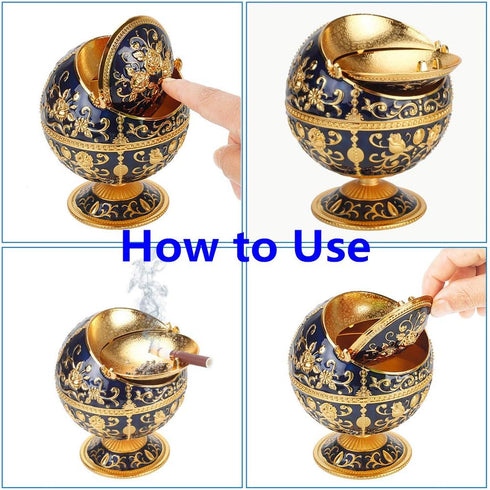 Windproof Ashtray with Lids Metal Portable Cigarette Ashtray for Outdoors and Indoors Use, Hand Stamped Pattern Nice Gift for Men and Women (Navy ...