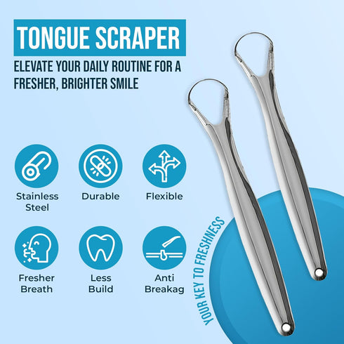 Tongue Cleaner,Tongue Scraper Cure Bad Breath,Tongue Cleaners Stainless Steel,Tongue Scrapers for Adults & Kids Fresher Breath in Seconds by AARAM...