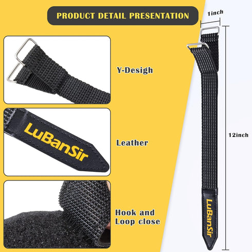 LuBanSir Shovel Mount for Roof Rack, 12 Inches Adjustable Hook and Loop Mount Holder Straps for Cars Trucks Tractors Trailers (4 Pack)...
