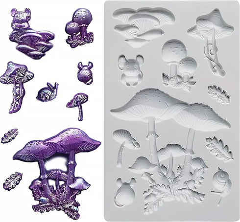 3D Fantasy Mushroom Chocolate Silicone Molds - Alice in Wonderland Themed Cake Decoration Fondant Molds, Silicone Candy Mold for Baking, Cupcake T...