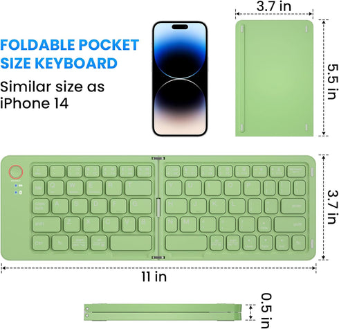 Mini Foldable Bluetooth Keyboard - Portable Wireless Full Size Keyboard (Sync Up to 3 Devices), Ultra-Slim Aluminum Travel Folding Keyboard for iP...