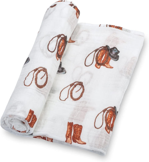 Swaddle Blanket | 100% Muslin Cotton | Gender Neutral Newborn and Baby Nursery Essentials for Girls and Boys, Registry | Cowboy Boot Print...