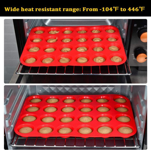 CAKETIME Silicone Muffin Pan Mini 24 Cups Cupcake Pan, Nonstick Food Grade Silicone Baking Pan 1 Pack...