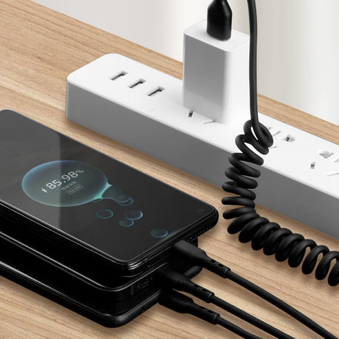 GELRHONR Retractable USB A to USB C Multi Charging Cable,Coiled 5A 3 in 1 Multiple USB C Y Splitter Fast Charging Cord,Compatible with Cell Phones...
