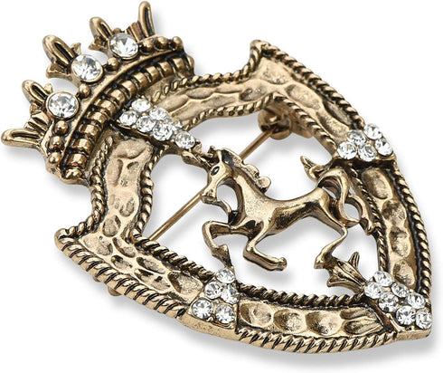Vintage Golden Tone Queen Crown Pin Brooch Crystal Horse Racing Chapter Badge...