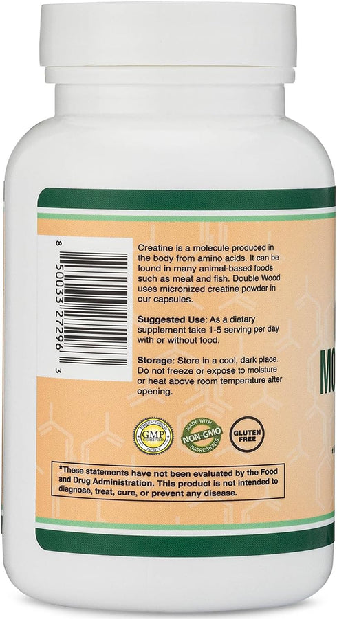 Creatine Pills 1,000mg Per Serving (120 Creatine Capsules) Micronized Creatine Monohydrate Powder with No Fillers, Vegan Safe, Non-GMO, Gluten Fre...
