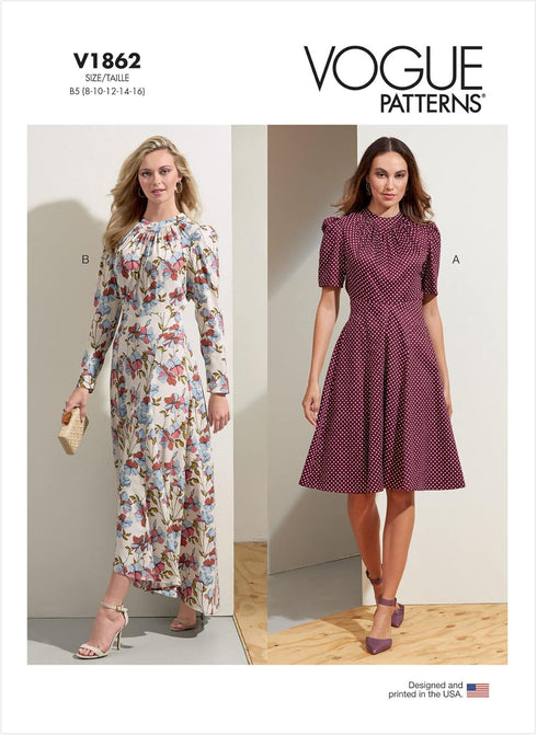 Vogue Misses' Semi-Fitted Dress Sewing Pattern Kit, Code V1862, Sizes 8-10-12-14-16, Multicolor...