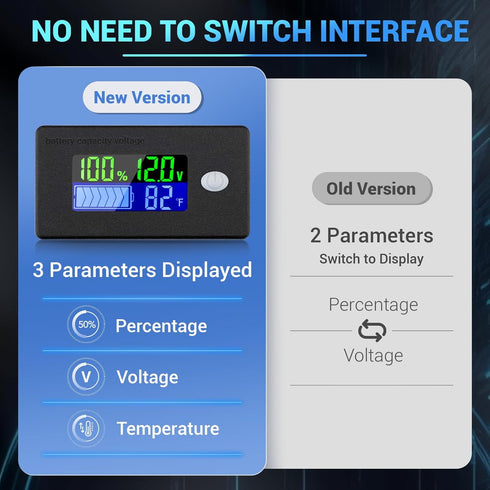 DROK RV Battery Monitor 12v - LCD Display Golf Cart Battery Meter 10-100v, Car Voltage Meter Temperature Gauge for DIY Project...
