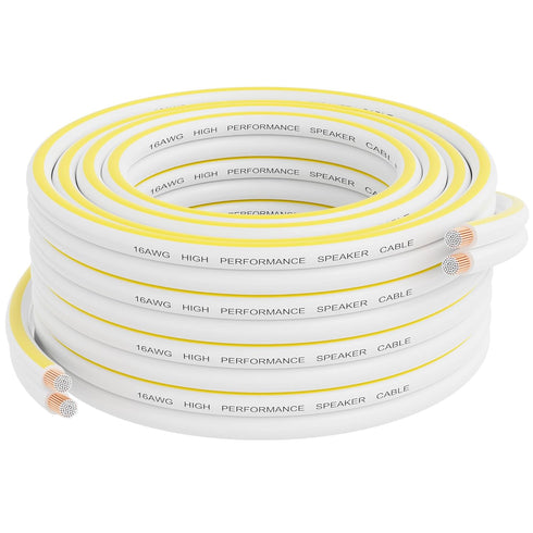16AWG Speaker Wire 25 FT, 16/2 Gauge Audio Speaker Wire, for Car Speakers Stereo, Home Theater, Automotive Wire, White Jacket with Yellow Polarity...