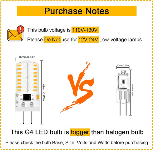 Dimmable LED G4 Bi-Pin Base Bulbs,AC 110V( Do Not Use in Low Voltage 12V), 3W(Equivalent to 20W 30W T3 Halogen Track Bulb), Warm White 3000K, Home...