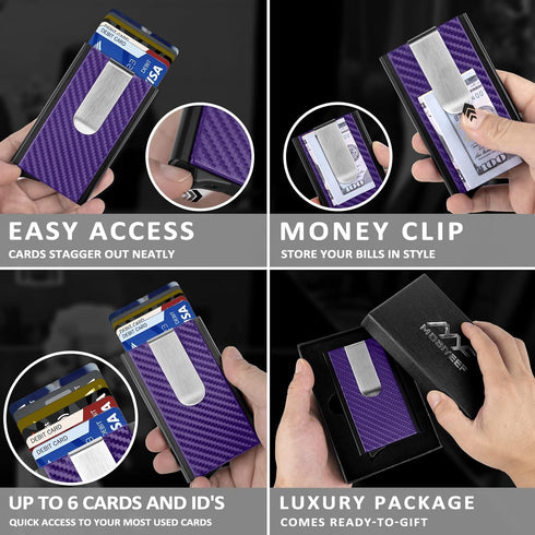 MOSIYEEF Minimalist Wallet for Men, RFID Blocking Card Wallet for Men, Card Holder with Money Clip with Leather Wrapped, Slim Front Pocket Automat...