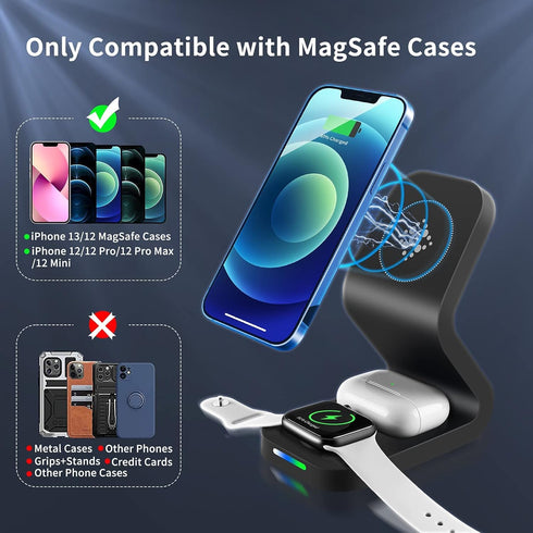3 in 1 Magnetic Wireless Charger,15W Fast Mag-Safe Charging Station Stand for iPhone 13/13 Pro/13 Pro Max/13 Mini,12/12 Pro/12 Mini/11/X/XR, iWatc...