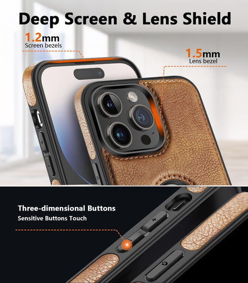 Classy Design Luxury Leather Phone Case for iPhone 15 Pro Max Non-Slip Grip Full Body Ultra Slim Protective Case (2023,6.7”) (Brown)...
