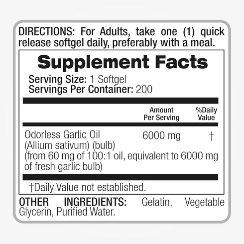 Lab | garlic pills |6000 mg Equivalent | 200 softgels | organic garlic | 200 capsules | garlic supplements | garlic | odorless garlic | garlic ext...