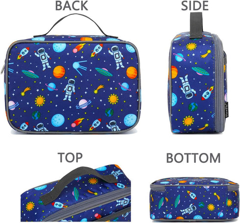 FlowFly Kids Lunch box Insulated Soft Bag Mini Cooler Back to School Thermal Meal Tote Kit for Girls, Boys, Astronaut...