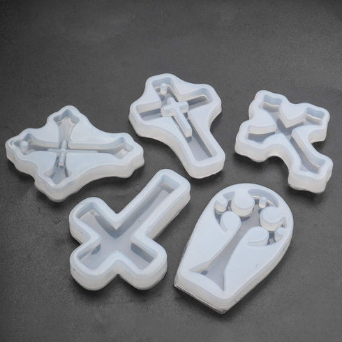 Hendevl Cross Silicone Mould, 5pcs Cross Shape Silicone Mould Resin Casting Molds Cross Jewelry Mold for DIY Decorative Craft Jewellery Making Too...